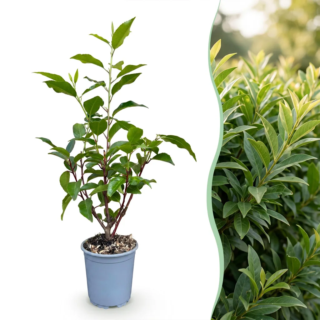 Portugiesischer Kirschlorbeer 'Angustifolia' 40er-Set (Prunus lusitanica) – winterharter immergrüner Strauch, Topf-Ø 9 cm, Höhe ca. 25–35 cm