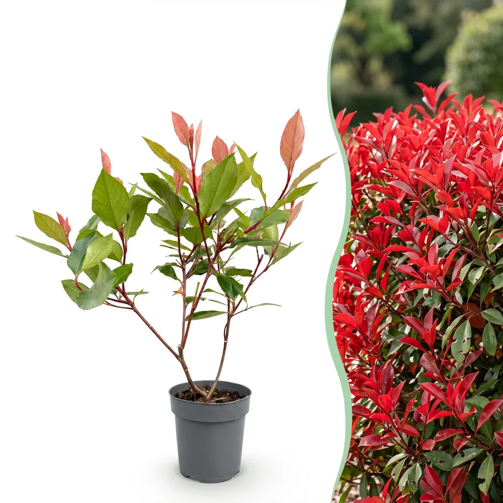 Glanzmispel 'Little Red Robin' 40er-Set (Photinia fraseri) – bedingt winterharter Zierstrauch, Topf-Ø 9 cm, Höhe ca. 25–35 cm
