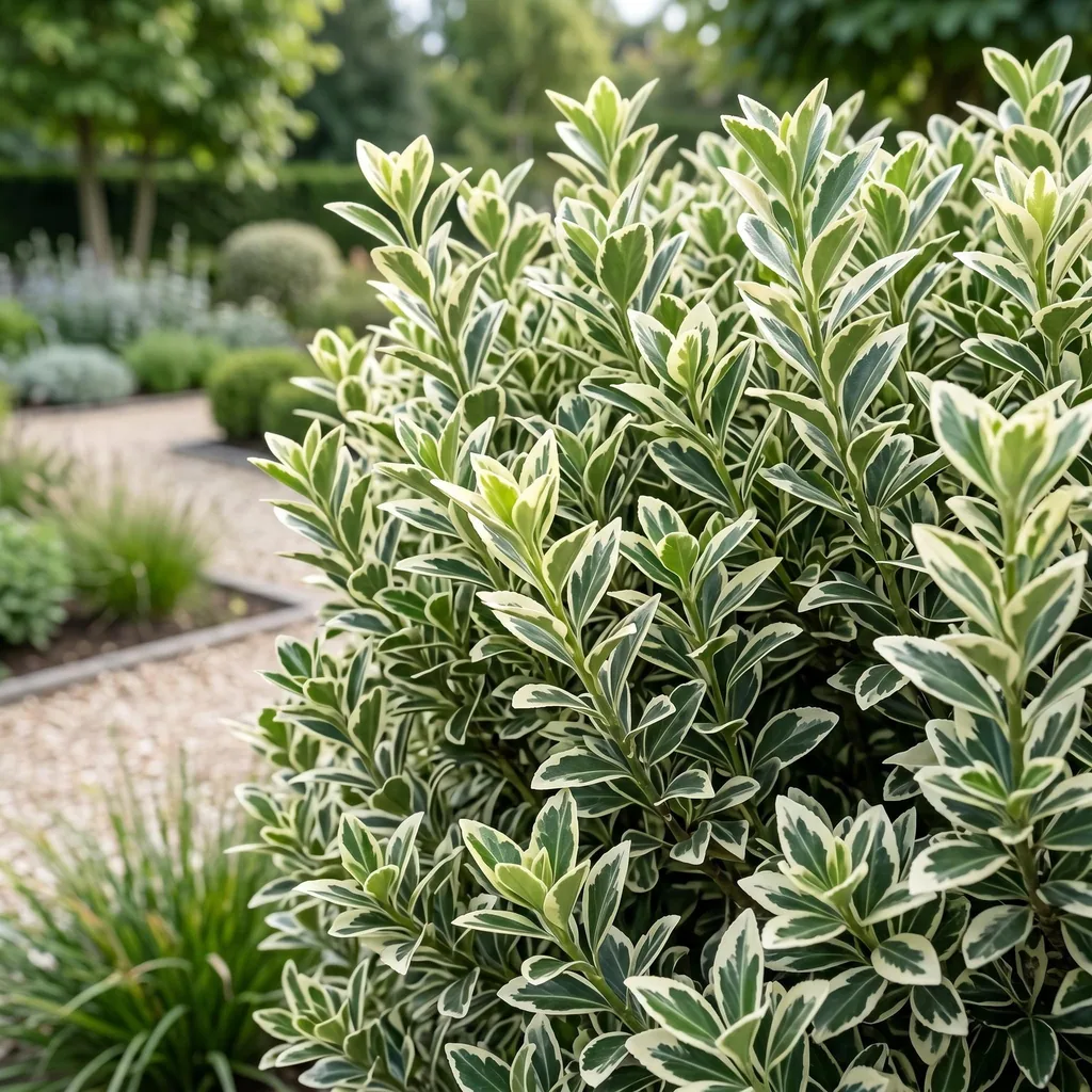 Japanischer Spindelstrauch 'White Spire' 40er-Set (Euonymus japonicus) – winterharter immergrüner Strauch, Topf-Ø 9 cm, Höhe ca. 20–30 cm
