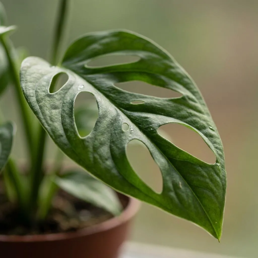 Lochfensterblatt 4er-Set (Monstera adansonii) – pflegeleichte Zimmerpflanze, im weißen Übertopf, Topf-Ø 12 cm, Höhe ca. 25 cm