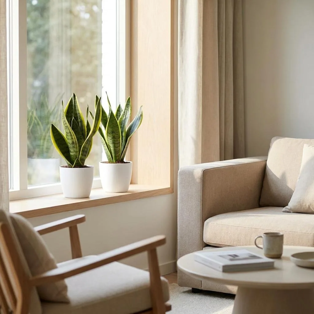 Bogenhanf 'Future Superb' 4er-Set (Sansevieria) – pflegeleichte Zimmerpflanze, im weißen Übertopf, Topf-Ø 12 cm, Höhe ca. 35 cm