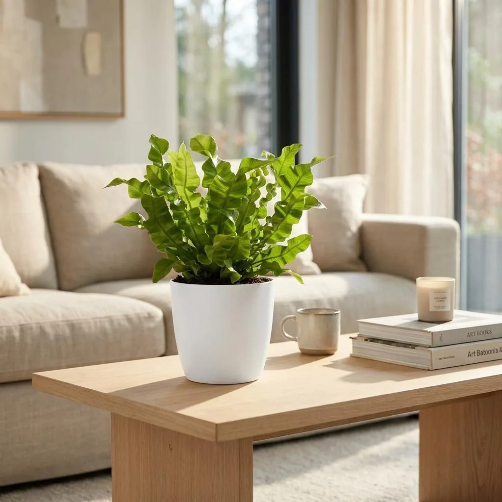 Streifenfarn 'Crispy Wave' 4er-Set (Asplenium) – pflegeleichte Zimmerpflanze, im weißen Topf, Topf-Ø 12 cm, Höhe ca. 30 cm