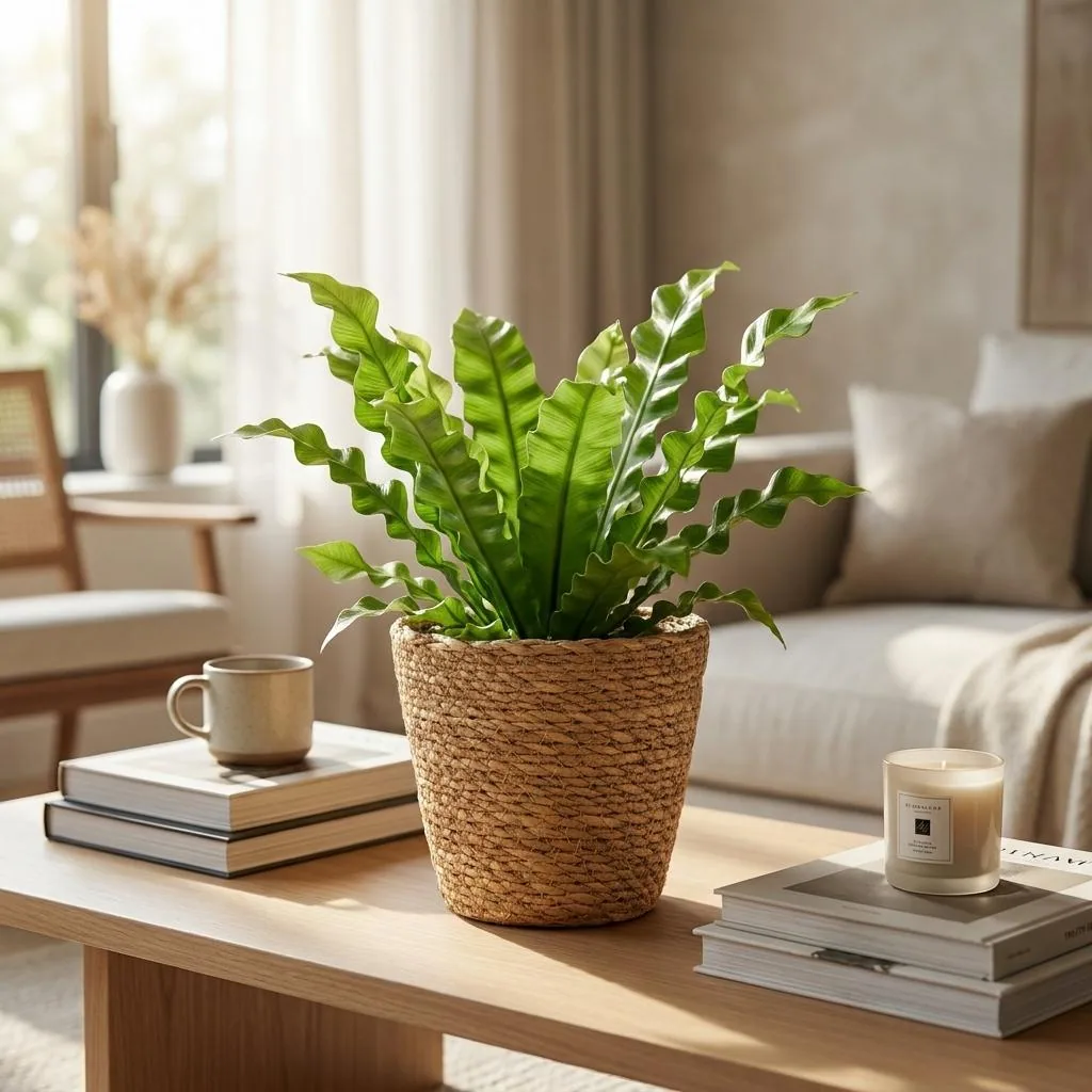 Streifenfarn 'Crispy Wave' 2er-Set (Asplenium) – pflegeleichte Zimmerpflanze, im Dekokorb, Topf-Ø 12 cm, Höhe ca. 30 cm