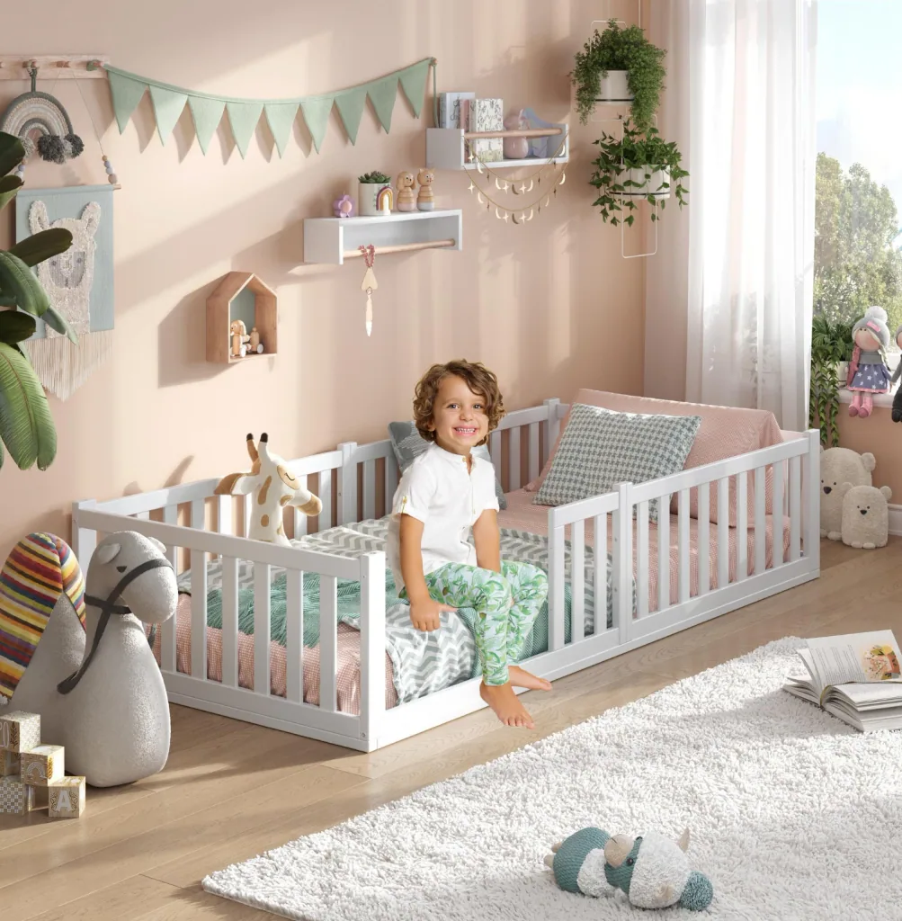 Alavya Home Bodenbett TITAN aus Buche Weiß 80 x 160 cm - FSC 100%