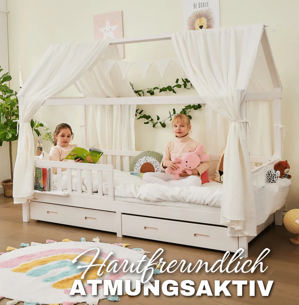 Alavya Home Dekoset aus 100% Bio-Musselin Baumwolle | GOTS zertifiziert | 125x350cm Weiß