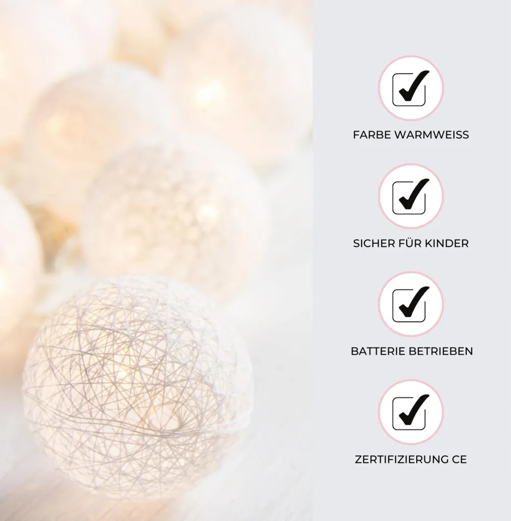 Alavya Home Lichterkette Cotton Ball 10er