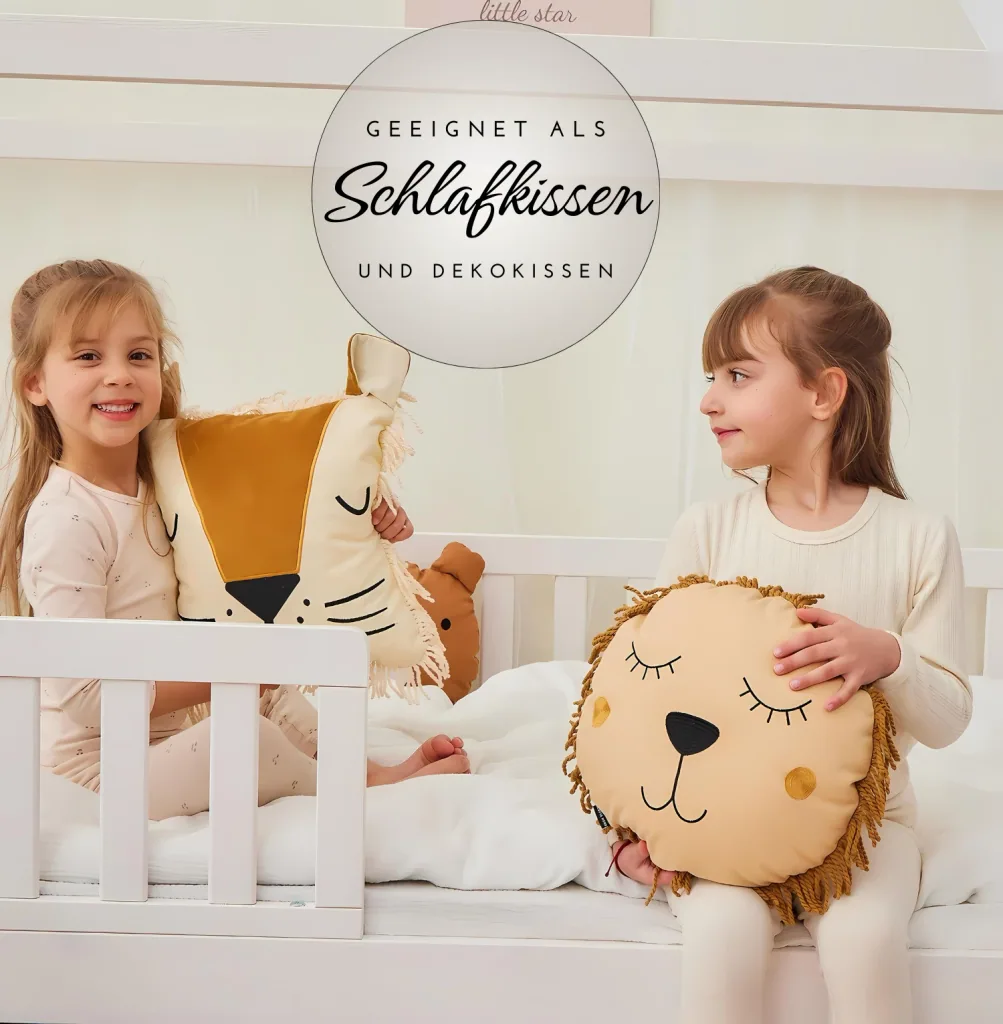 Alavya Home Löwen-Dekokissen Snooki fürs Kinderzimmer, 100% Bio-Baumwolle, OEKO-TEX & GOTS