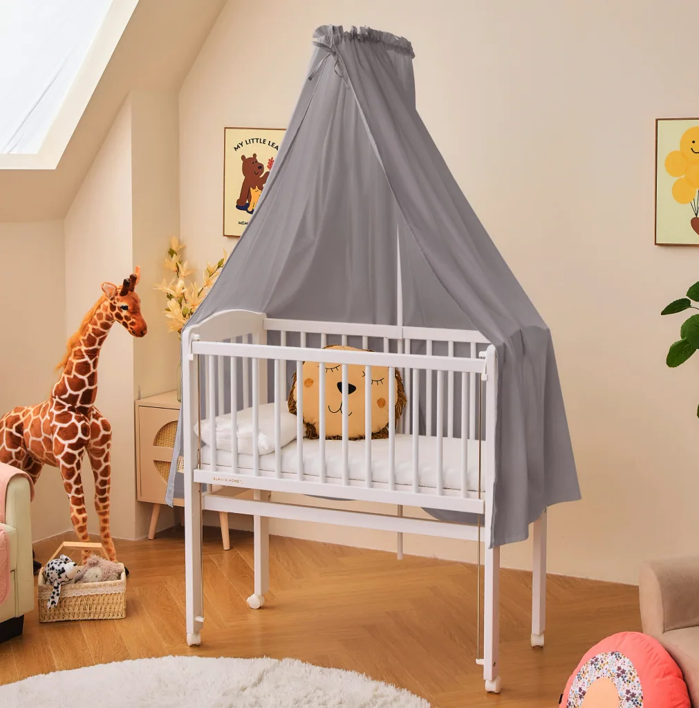 Alavya Home Babybett Betthimmel mit Himmelstange 150x240 cm Bio-Baumwolle - Grau