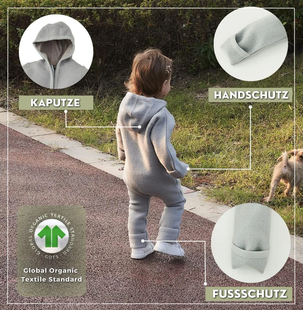 Alavya Home Walkoverall Bio-Schurwolle - Khaki und Grau - 2er Set 74/80