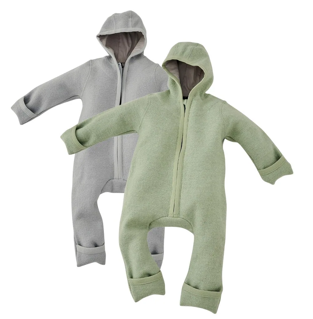 Alavya Home Walkoverall 98/104 Bio-Schurwolle - 2er-Set, Khaki und Grau