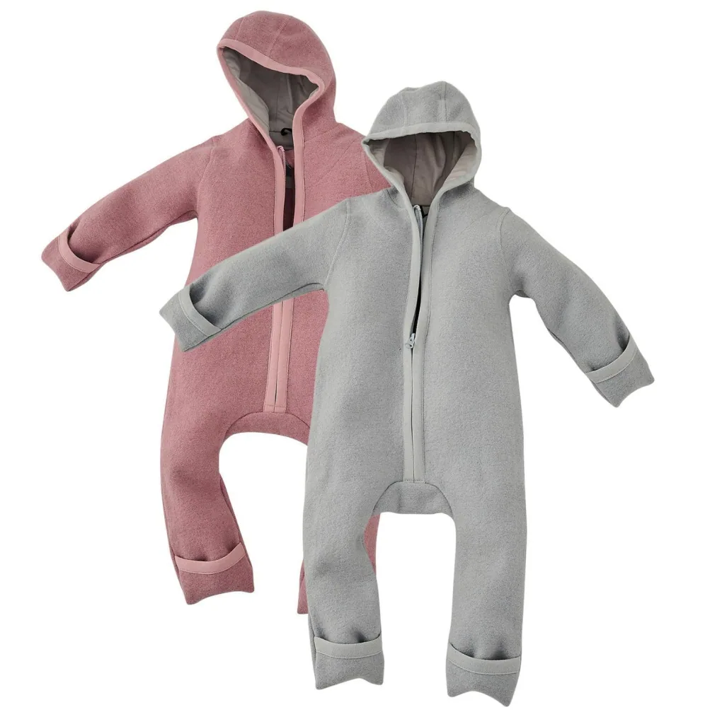 Alavya Home Walkoverall 98/104 Bio-Schurwolle - 2er-Set, Rosa + Grau