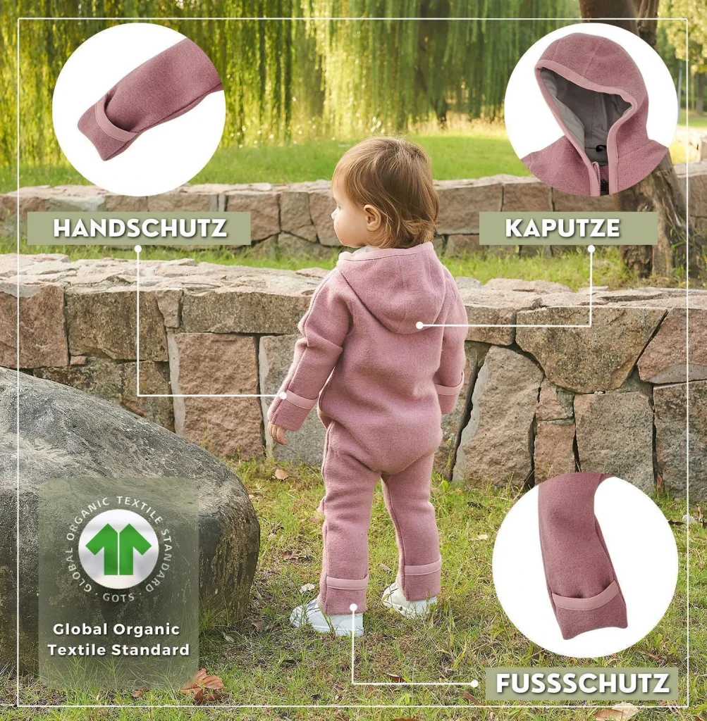 Alavya Home Walkoverall 98/104 Bio-Schurwolle - 2er-Set, Rosa + Grau