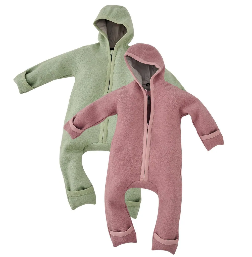 Alavya Home Walkoverall 86/92 Bio-Schurwolle - 2er-Set, Rosa und Khaki