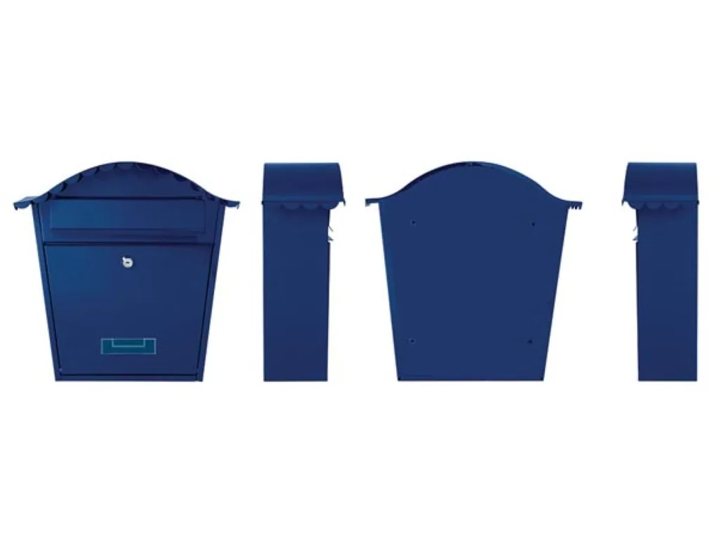 Wandmontierter Außenbriefkasten Paris in Blau mit Namensschild und Schloss, feuerverzinkter Stahlbriefkasten mit 2 Schlüsseln und Montagezubehör