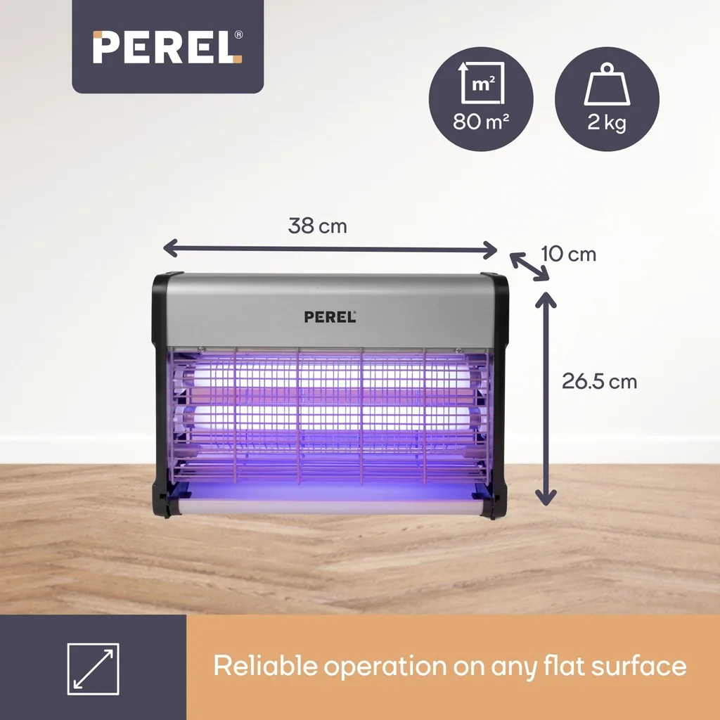Elektrischer Insektenvernichter, UV-A, 2800 V, 80 m², Innenbereich, leise, herausnehmbare Schale