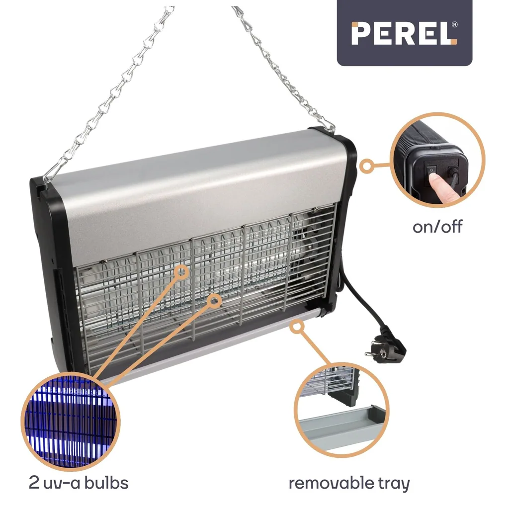 Elektrischer Insektenvernichter, UV-A, 2800 V, 80 m², Innenbereich, leise, herausnehmbare Schale