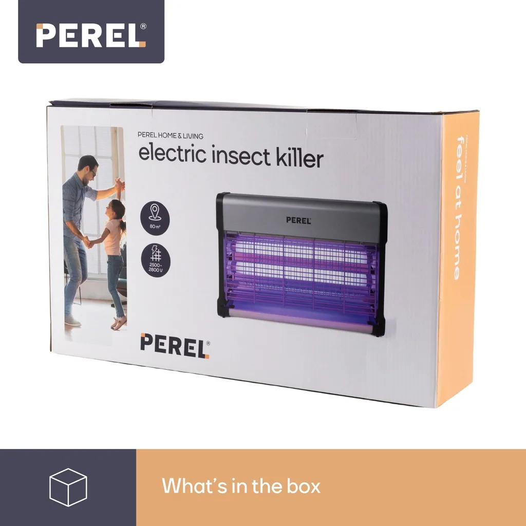 Elektrischer Insektenvernichter, UV-A, 2800 V, 80 m², Innenbereich, leise, herausnehmbare Schale