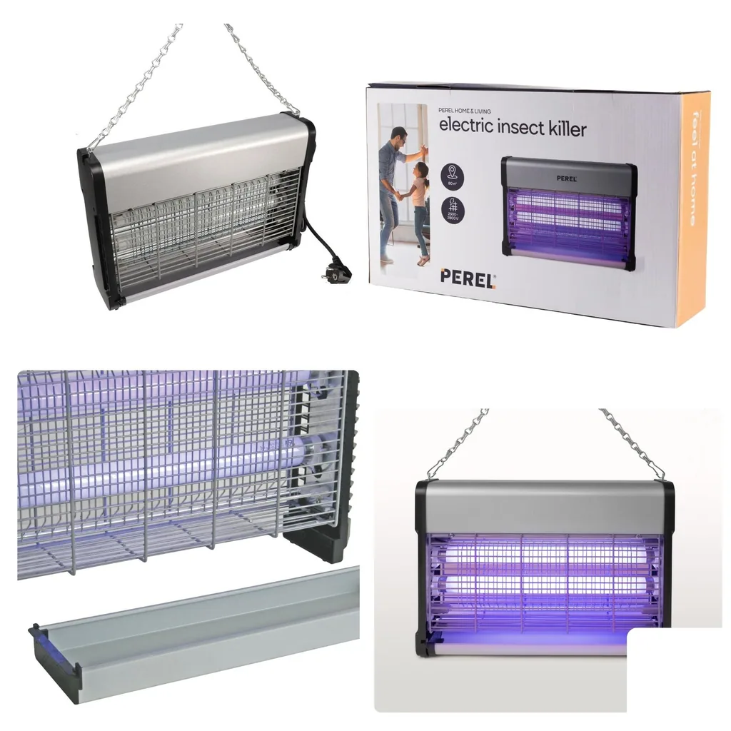 Elektrischer Insektenvernichter, UV-A, 2800 V, 80 m², Innenbereich, leise, herausnehmbare Schale