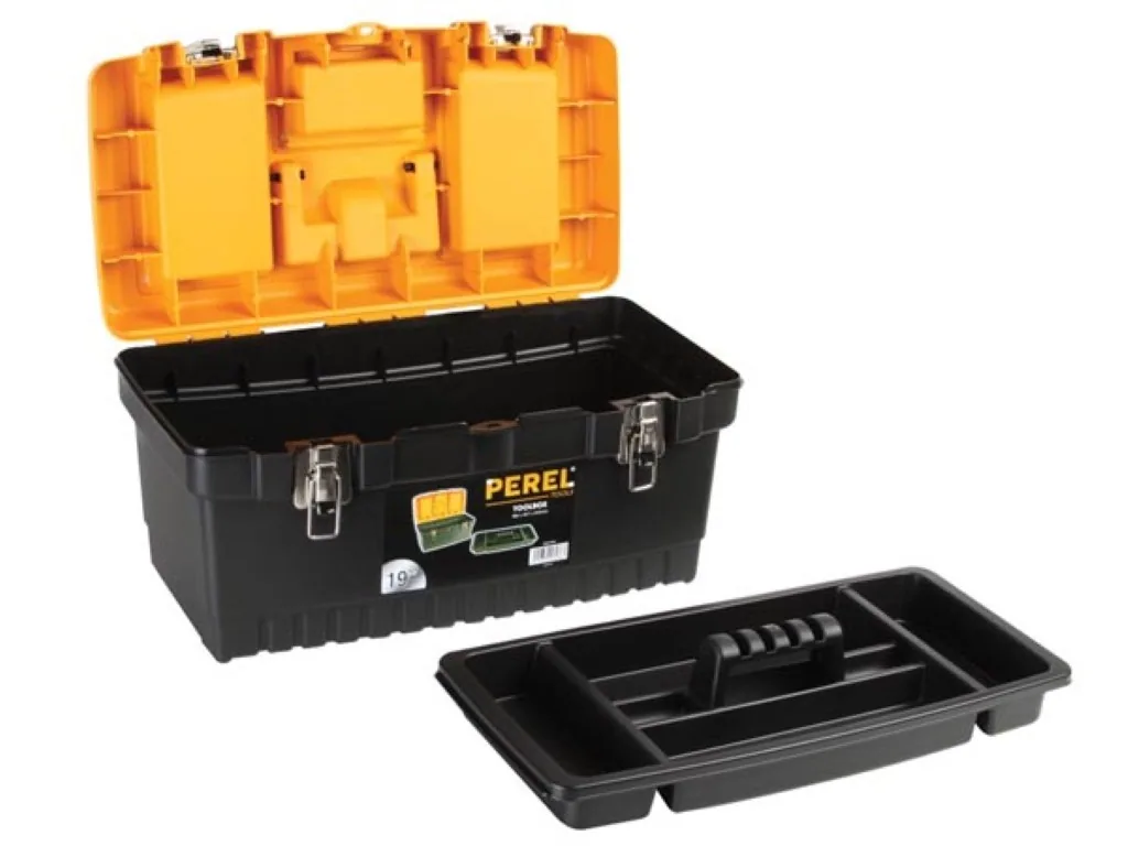 großer Werkzeugkoffer 31,4L mit herausnehmbarer Ablage und 3 Deckelorganizern, langlebiger Polypropylen-Werkzeugkoffer mit Metallverschlüssen und klappbarem Griff
