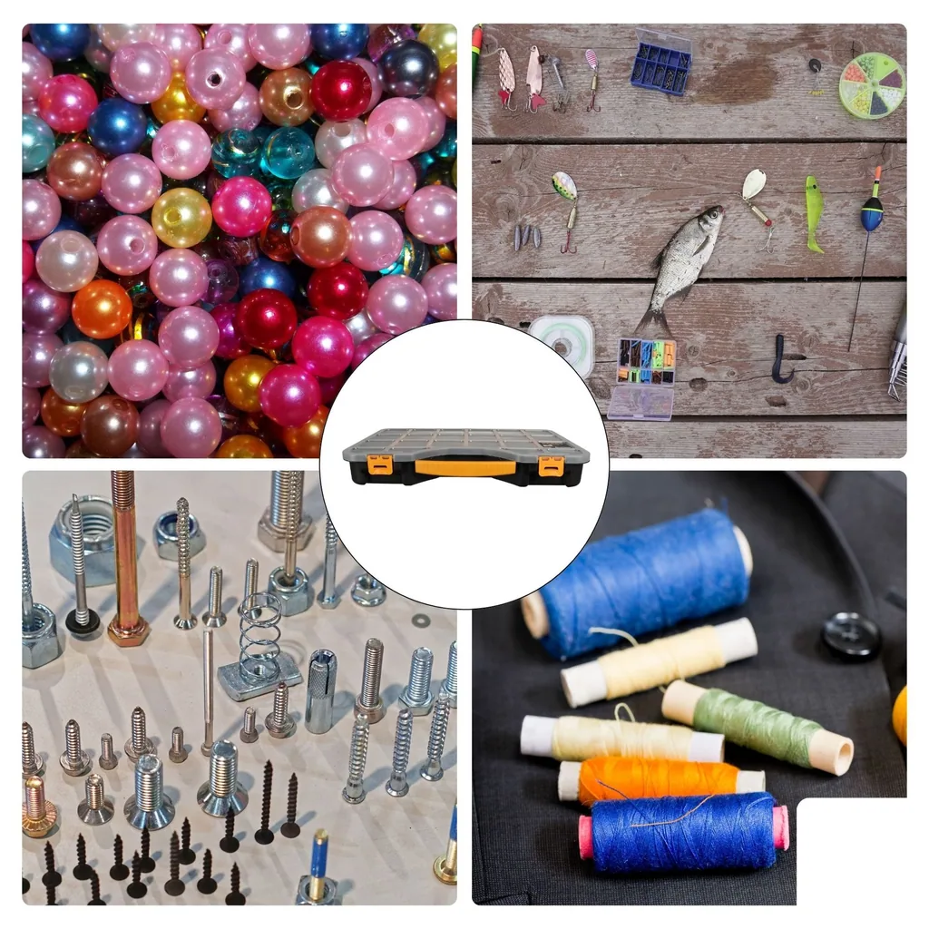 Sortimentskasten, Kunststoff-Aufbewahrungsbox, max 20 Fächer, 16 herausnehmbare Trennwände, transparenter Deckel, stapelbar, extra groß, für Schrauben, Muttern, Nägel und Kleinteile, Werkstatt, Garage