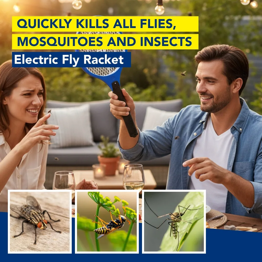 Elektrische Fliegenklatsche USB wiederaufladbar, leistungsstarker Mücken- und Fliegentöter-Schläger, tragbarer Insektenvernichter für Mücken, Fl