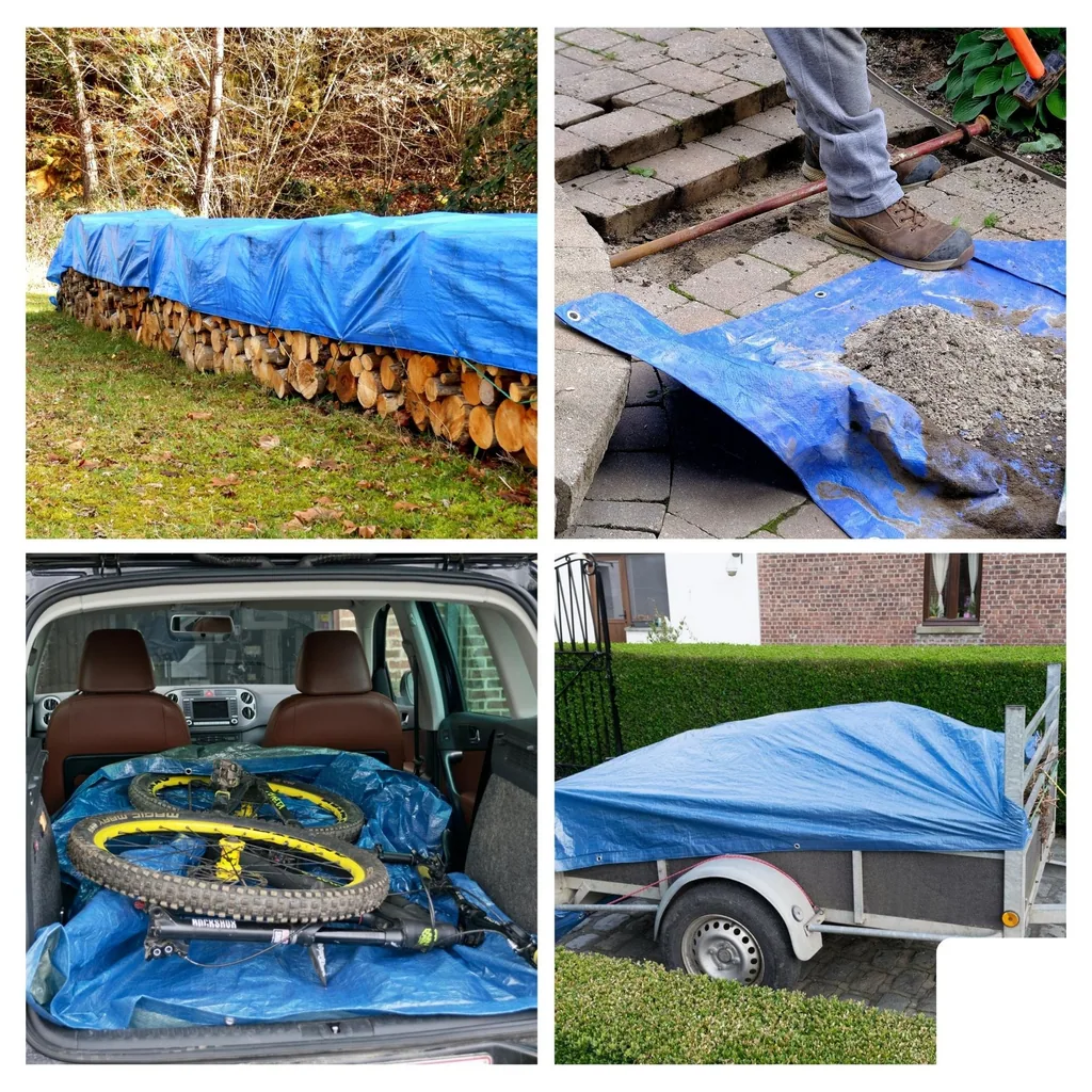 Wasserabweisende Plane 5 x 8 m aus Polyester 110 g/m², rechteckige Abdeckplane mit verstärkten Ecken und 26 Ösen