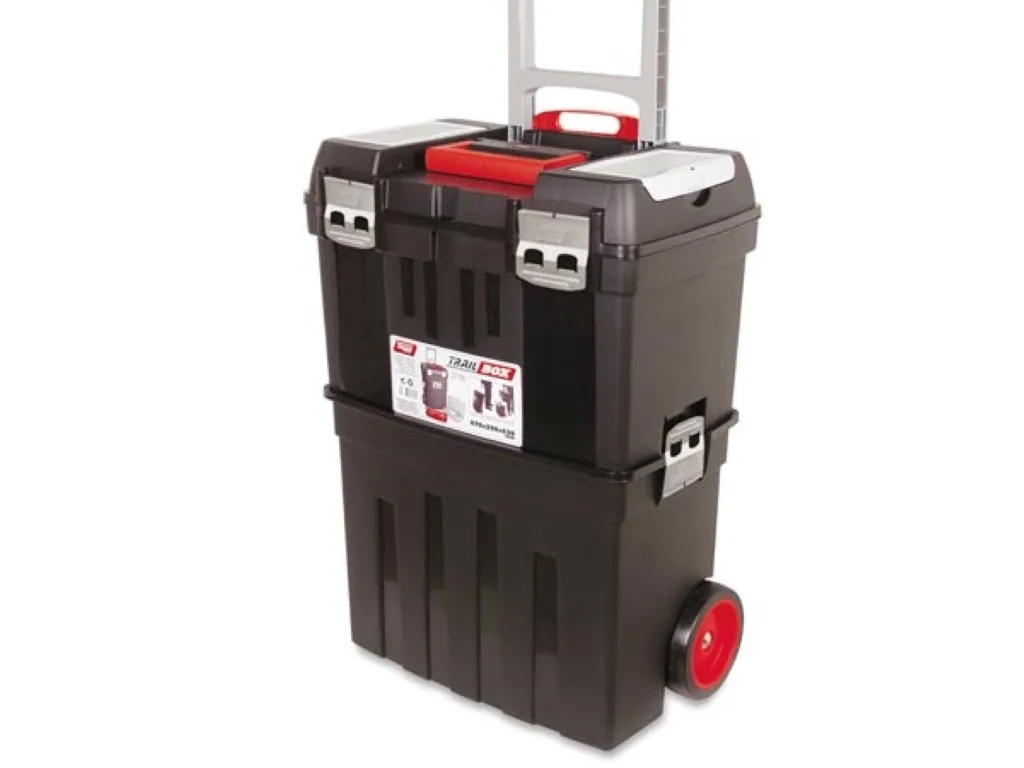 Rollbarer Werkzeugkasten 85,8 l mit herausnehmbarer Ablage und Organizer-Box, Teleskopgriff, Metallverschlüssen und Rädern, großer mobiler Werkzeugkoffer