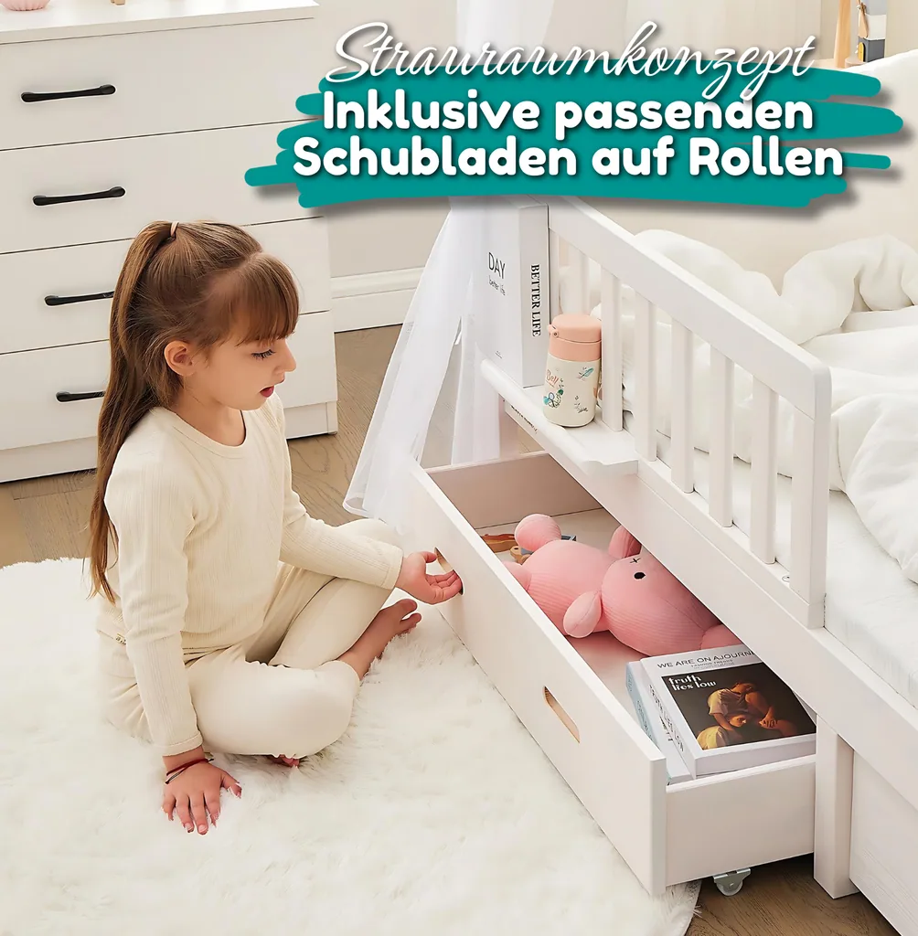 Alavya Home Hausbett CLOUD mit Schublade und Matratze 90x200 - Buche