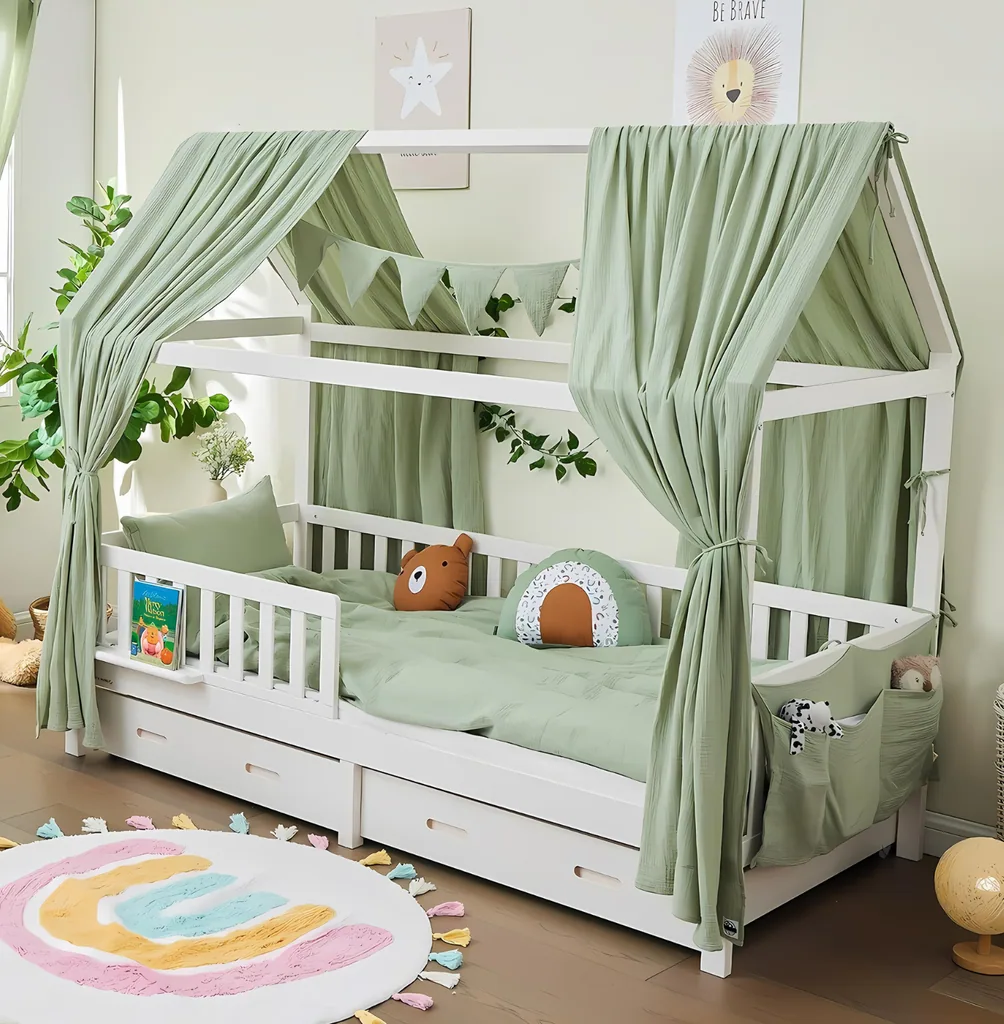 Alavya Home Hausbett CLOUD mit Schublade und Matratze 90x200 - Buche