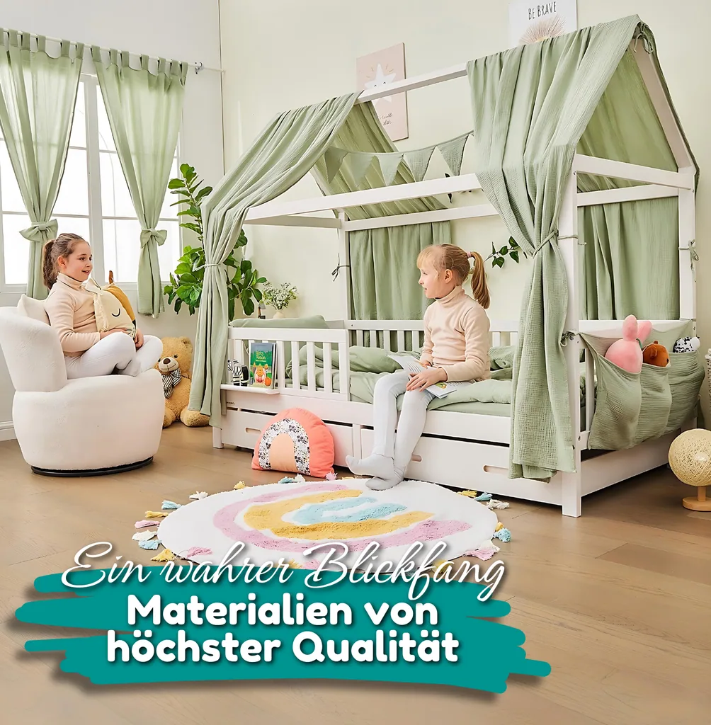 Alavya Home Hausbett CLOUD mit Schublade und Matratze 90x200 - Buche