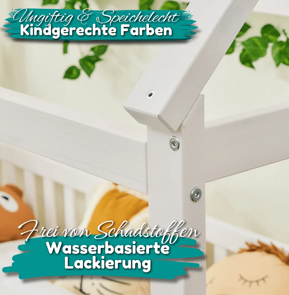 Alavya Home Hausbett CLOUD 90 x 200 cm Komplett-Set – Musselin Dekoset Rosa + Kindermatratze COZY 90 x 200 cm (Kaltschaum)