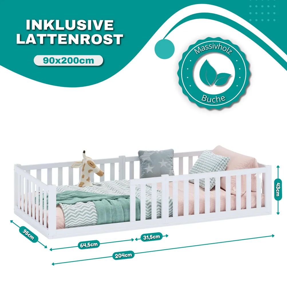 Alavya Home Bodenbett TITAN 90x200 Komplett-Set – Kindermatratze COZY 90 x 200 cm (Kaltschaum)