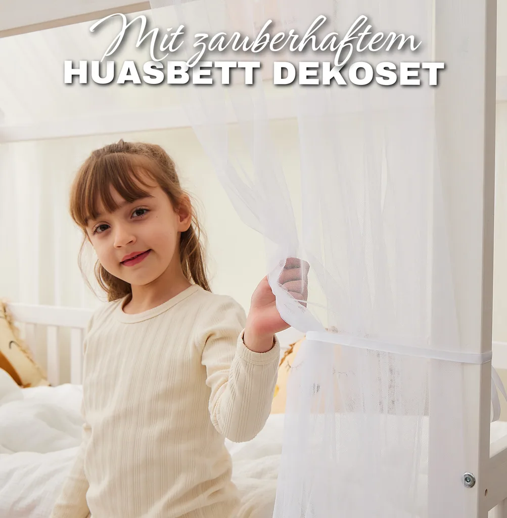 Alavya Home Hausbett CLOUD 90 x 200 cm Komplett-Set – Polyester Dekoset Weiß + Kindermatratze COZY 90 x 200 cm (Kaltschaum)