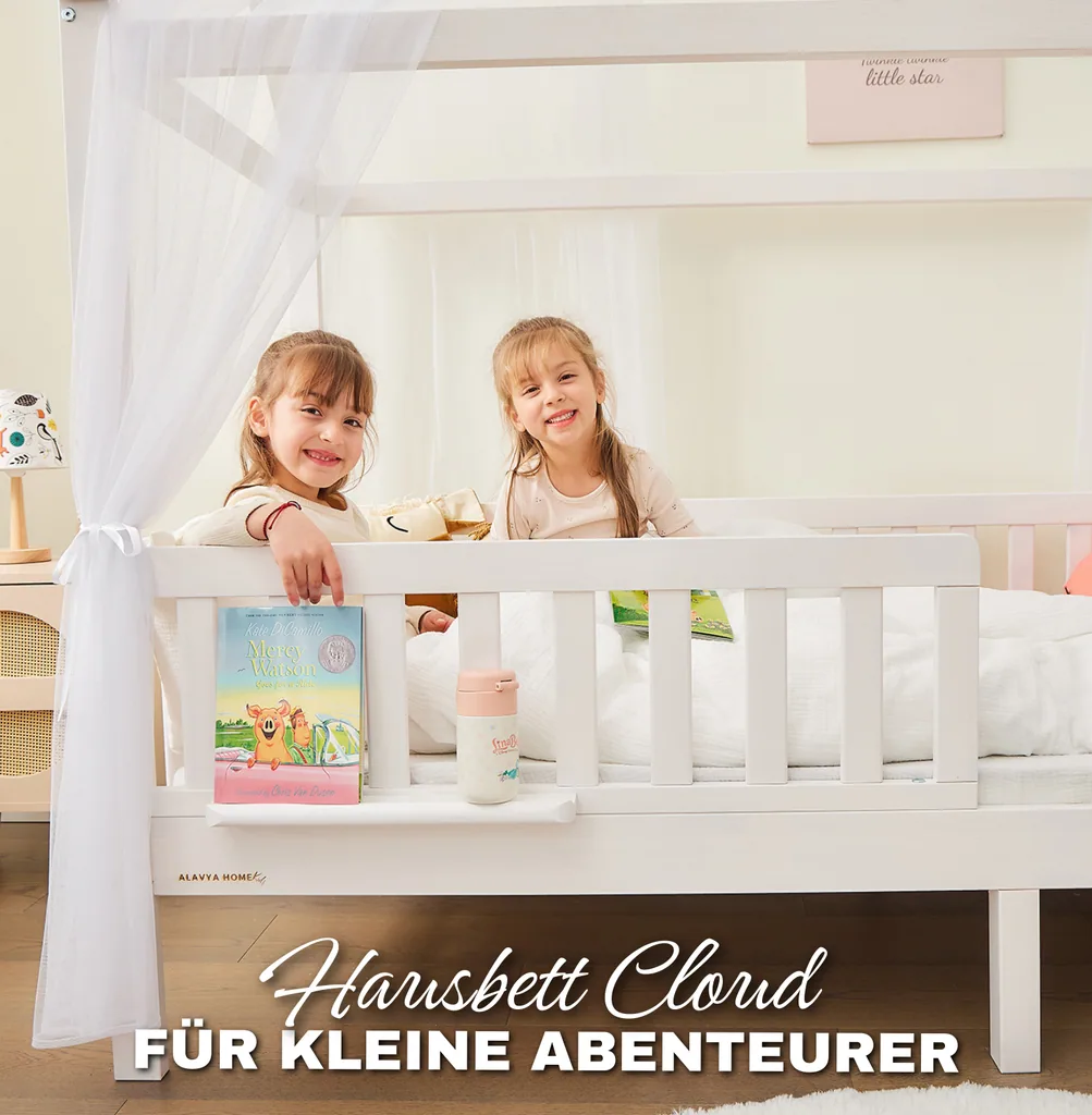 Alavya Home Hausbett CLOUD 90 x 200 cm Komplett-Set – Polyester Dekoset Weiß + Kindermatratze COZY 90 x 200 cm (Kaltschaum)