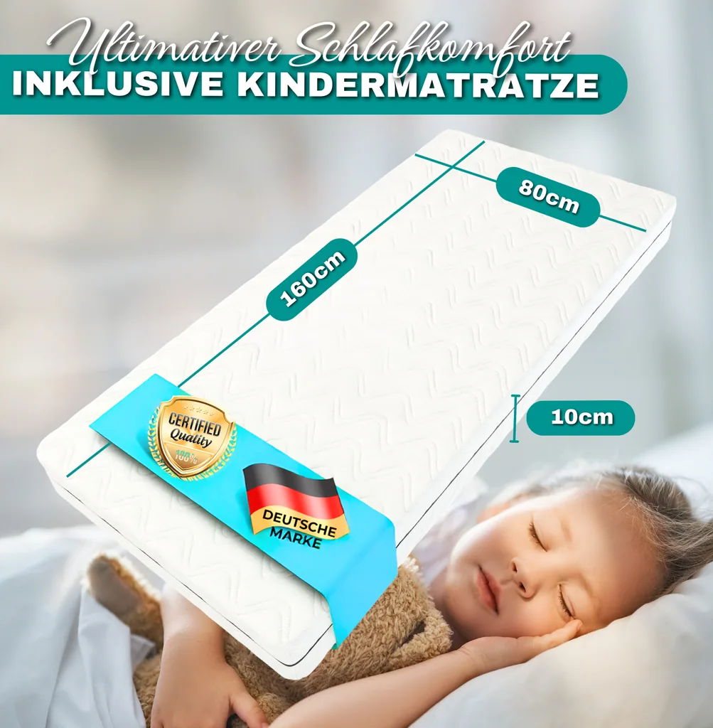 Alavya Home Bodenbett TITAN 80x160 Komplett-Set – Kindermatratze COZY 80 x 160 cm (Kaltschaum)