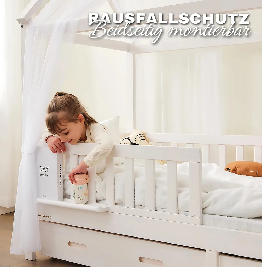 Alavya Home Hausbett CLOUD 90 x 200 cm Komplett-Set – Polyester Dekoset Khaki + Kindermatratze COZY 90 x 200 cm (Kaltschaum)
