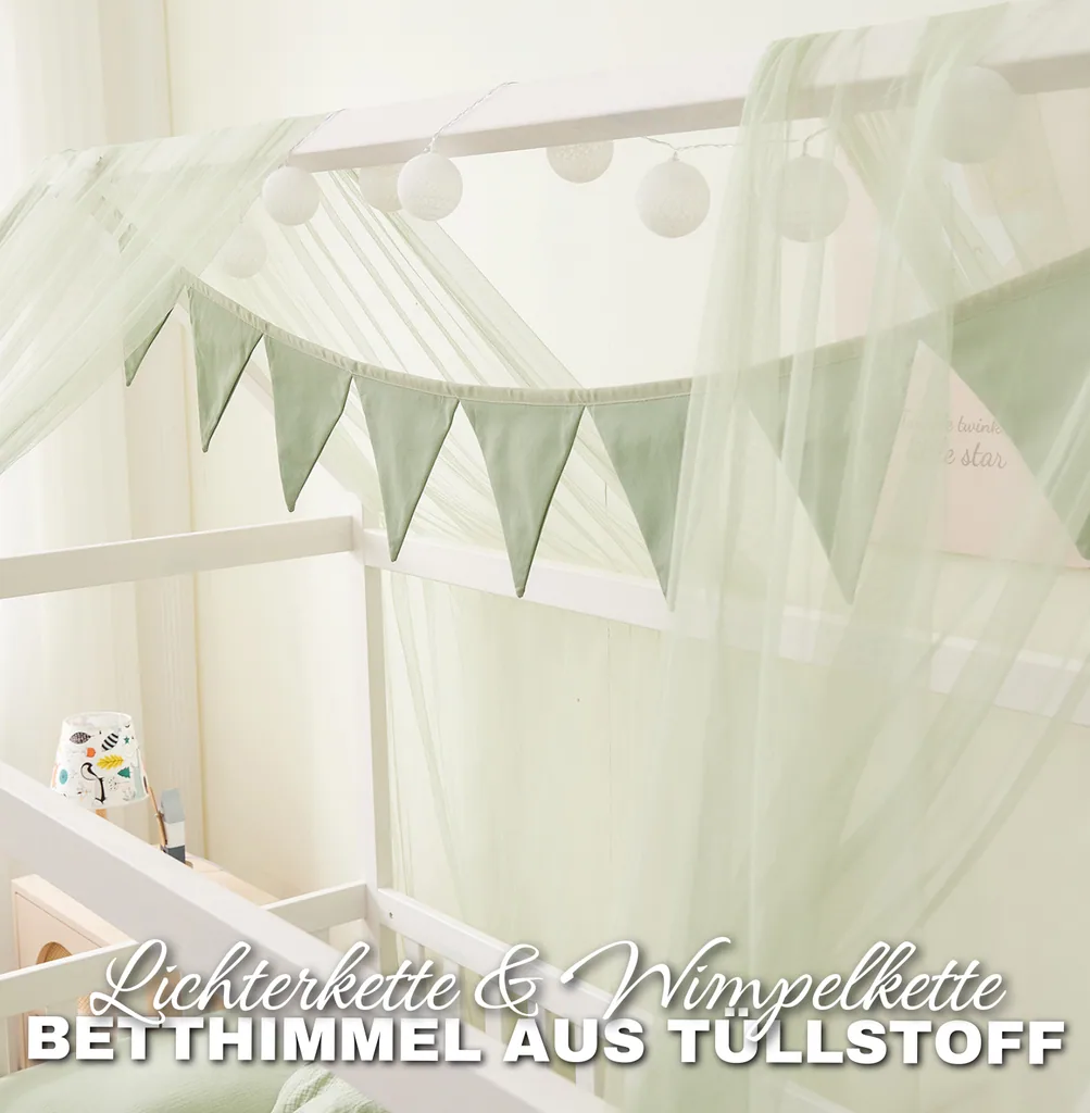 Alavya Home Hausbett CLOUD 90 x 200 cm Komplett-Set – Polyester Dekoset Khaki + Kindermatratze COZY 90 x 200 cm (Kaltschaum)