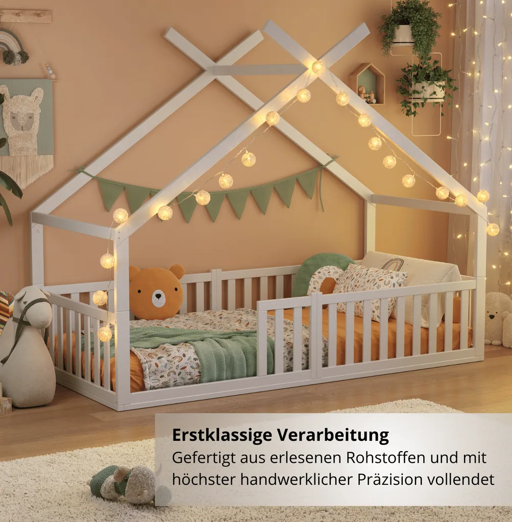 Alavya Home Bodenbett DREAM Komplett-Set 80x160 cm Buche - Weiß
