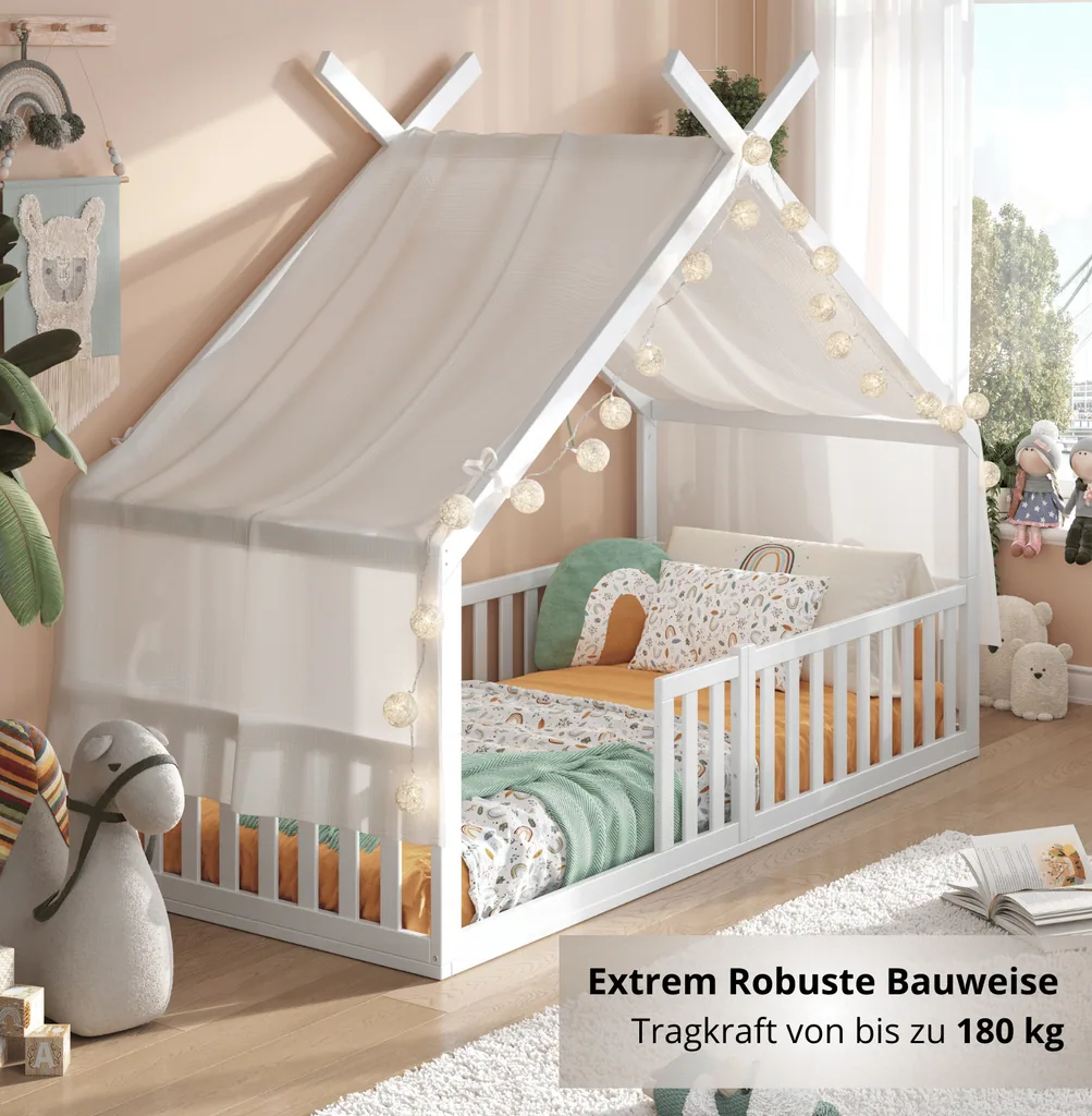 Alavya Home Bodenbett DREAM Komplett-Set 80x160 cm Buche - Weiß