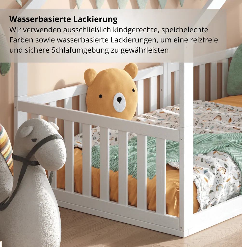 Alavya Home Bodenbett DREAM Komplett-Set 80x160 cm Buche - Weiß