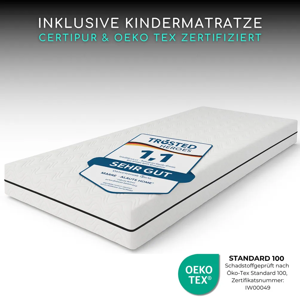 Alavya Home Hausbett CLOUD 90 x 200 cm Komplett-Set – Musselin Dekoset Braun + Schublade 90 x 200 cm + Kindermatratze COZY 90 x 200 cm (Kaltschaum)