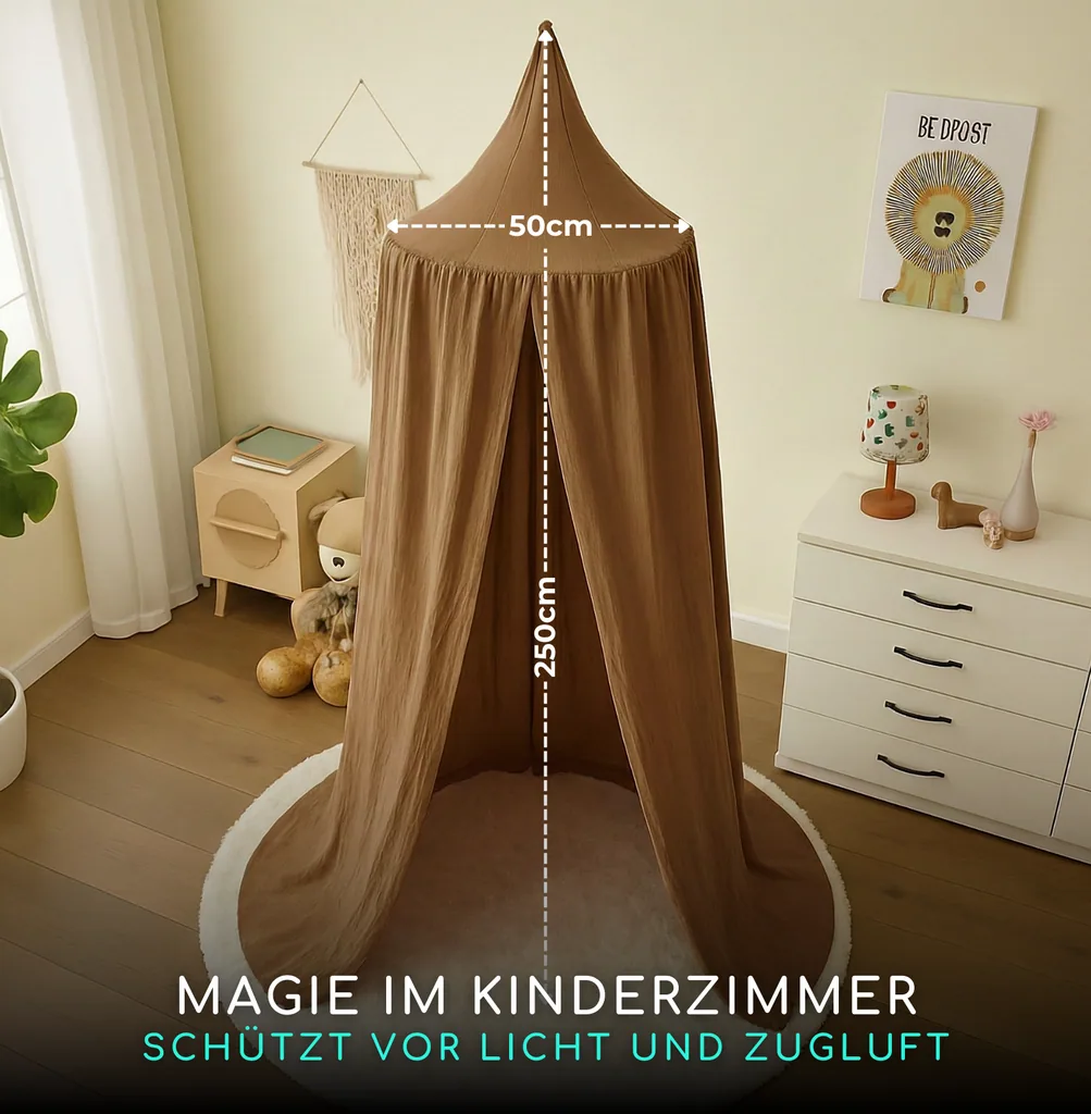 Alavya Home Baldachin Betthimmel 250x50 cm Bio-Musselin Baumwolle - Braun