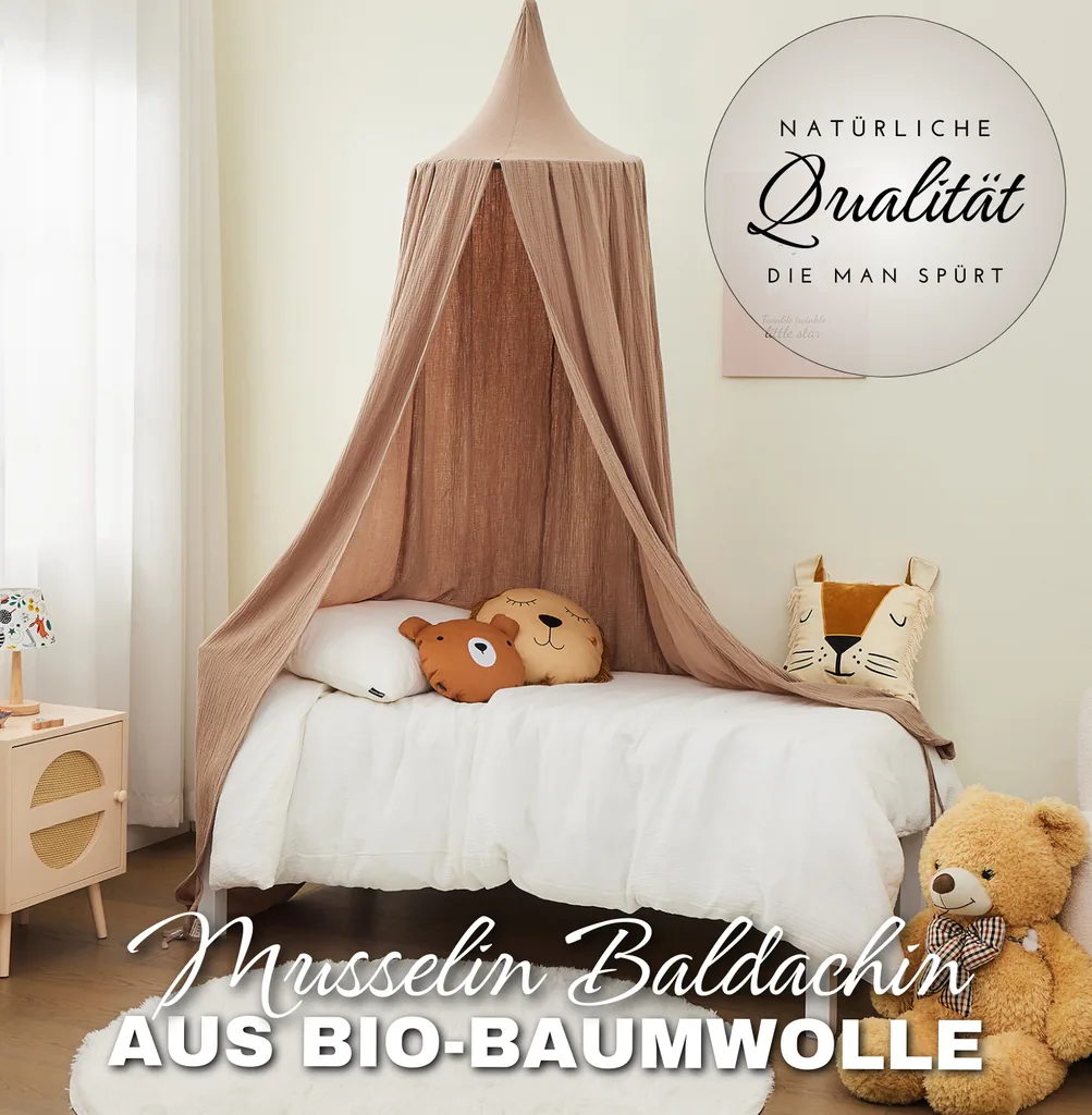 Alavya Home Baldachin Betthimmel 250x50 cm Bio-Musselin Baumwolle - Braun