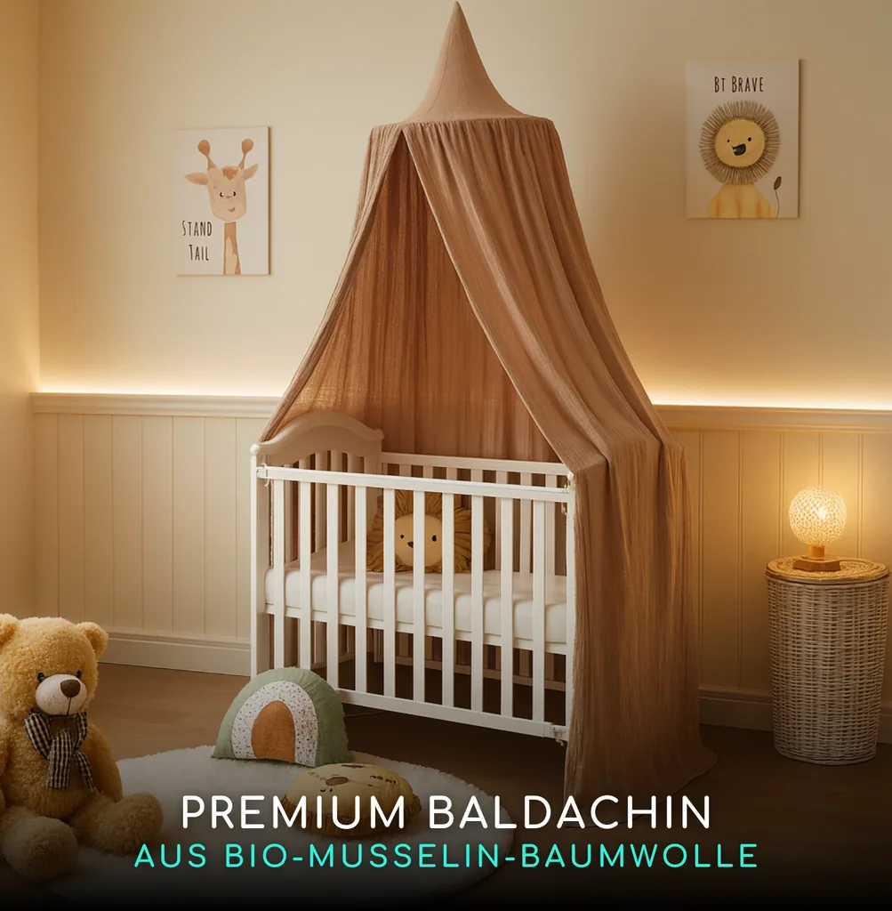 Alavya Home Baldachin Betthimmel 250x50 cm Bio-Musselin Baumwolle - Braun