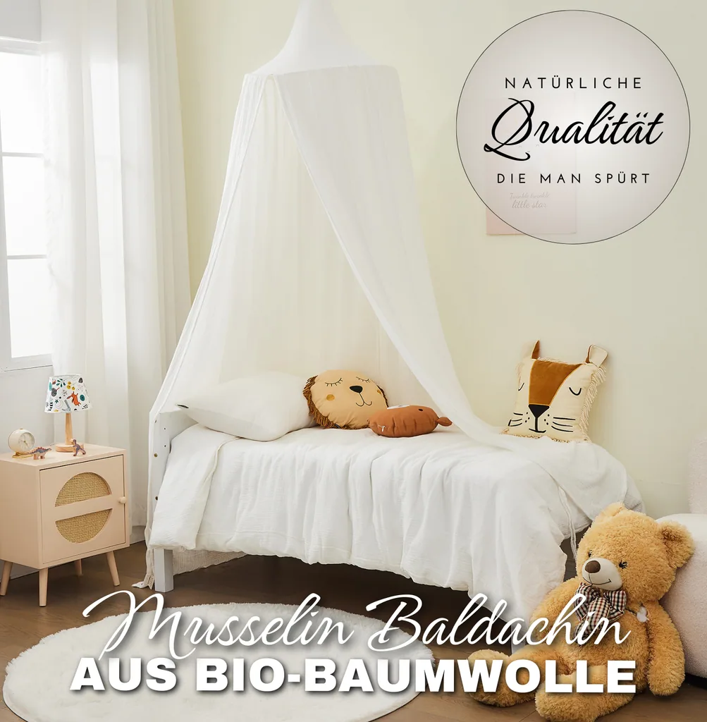 Alavya Home Baldachin BIO-Musselin-Baumwolle | 250 x 50 cm | Weiß