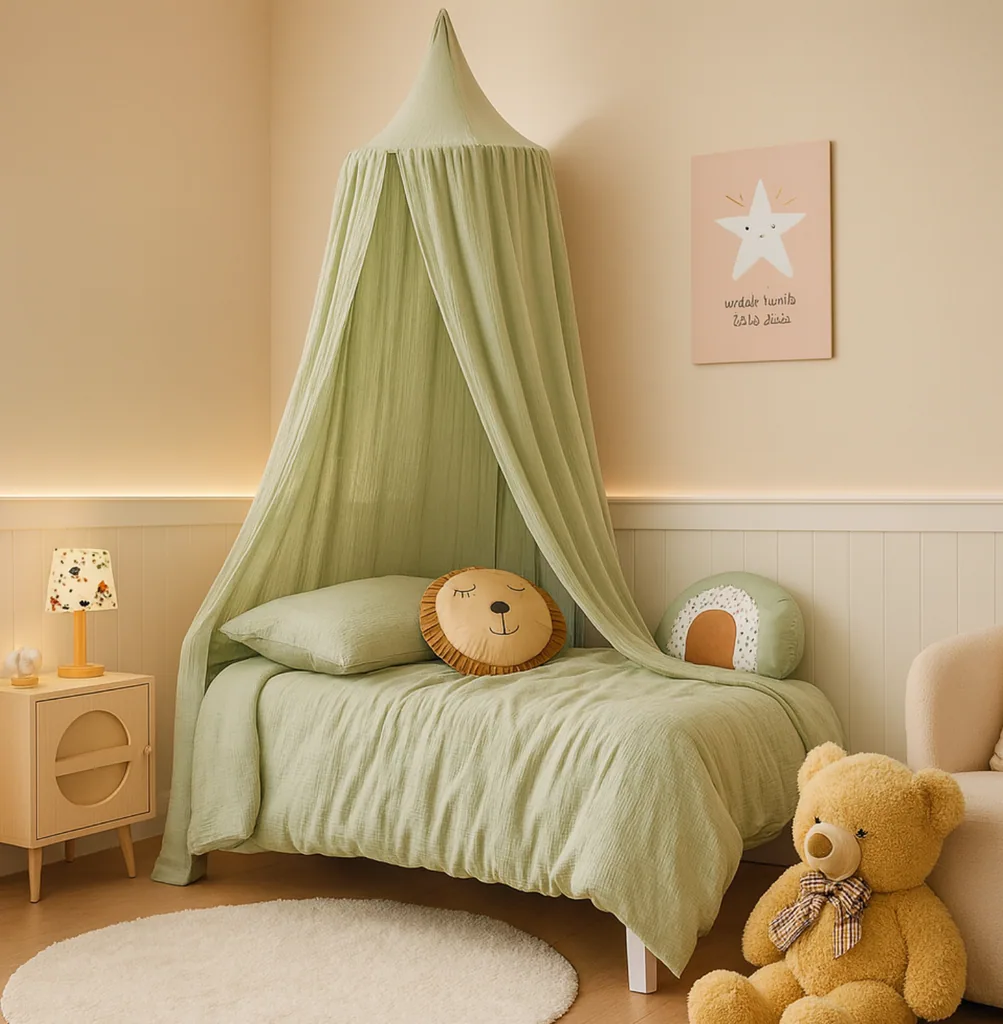 Alavya Home Baldachin Betthimmel 250x50 cm Bio-Musselin Baumwolle - Khaki