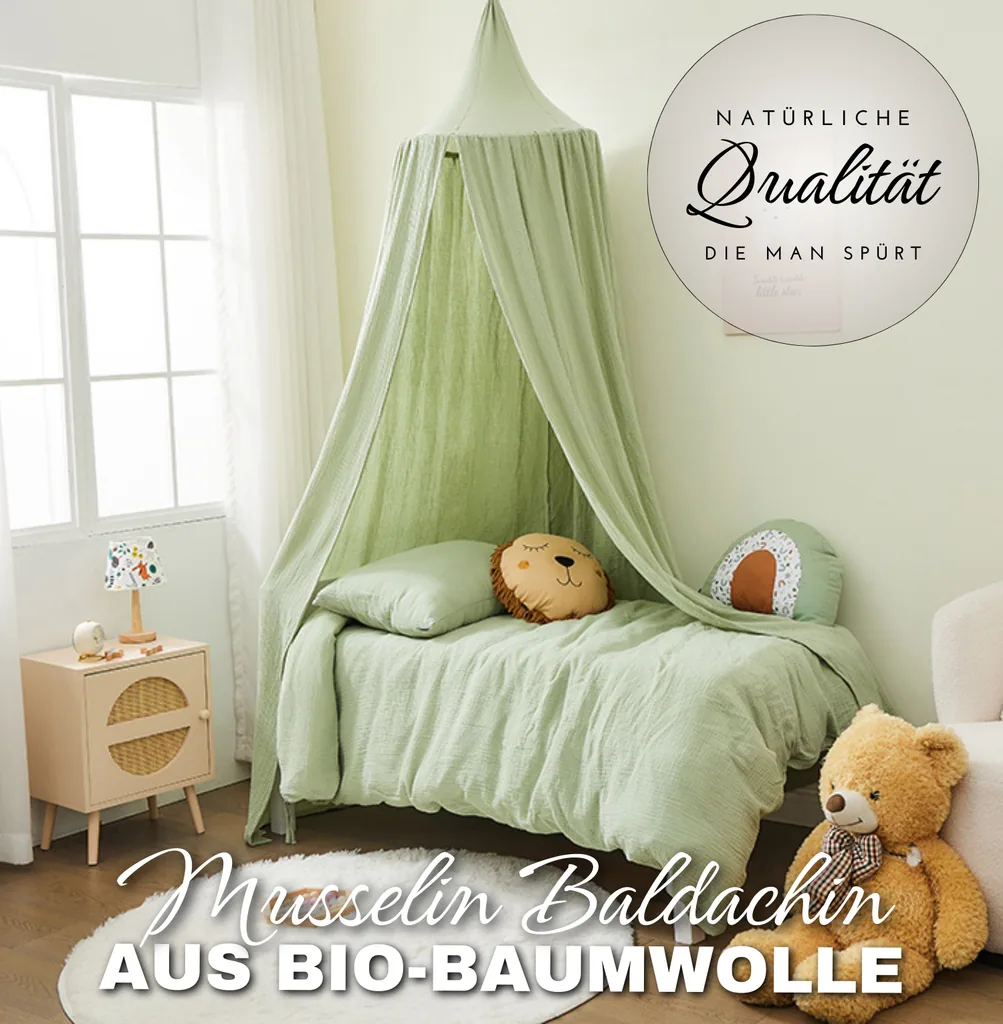 Alavya Home Baldachin Betthimmel 250x50 cm Bio-Musselin Baumwolle - Khaki