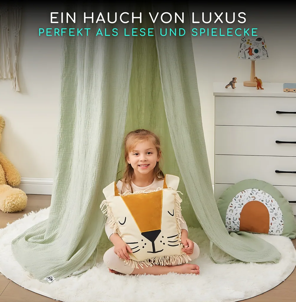 Alavya Home Baldachin Betthimmel 250x50 cm Bio-Musselin Baumwolle - Khaki