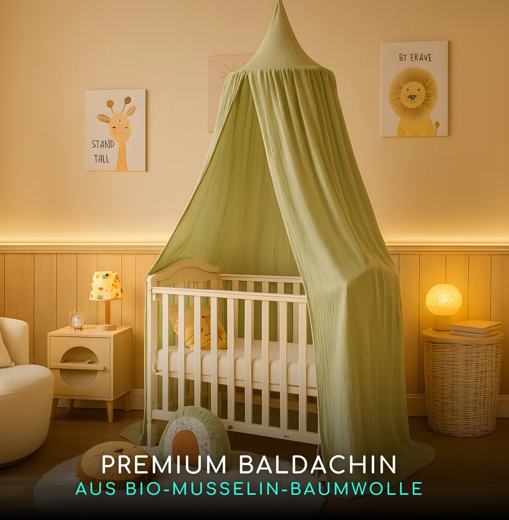 Alavya Home Baldachin Betthimmel 250x50 cm Bio-Musselin Baumwolle - Khaki