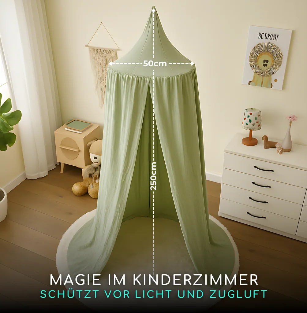 Alavya Home Baldachin Betthimmel 250x50 cm Bio-Musselin Baumwolle - Khaki